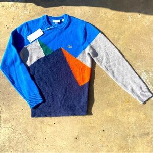 LACOSTE  intarsia knit mountain knit blue wool sweater men’s S
